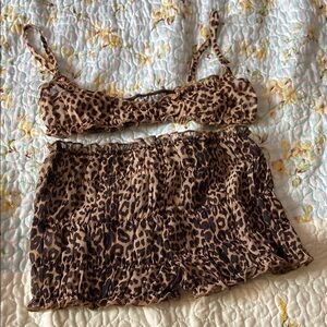 Leopard Print Women's Top and Shorts Set